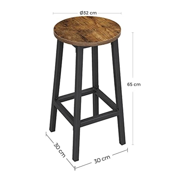 VASAGLE 4 kappaleen keittiöjakkara sarjassa teräsrungolla Korkeus 65 cm Pyöreä Vintage Ruskea/Musta