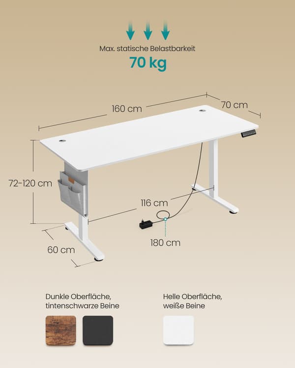 Elektrisk skrivebord, højdejusterbart 180 x 80 cm