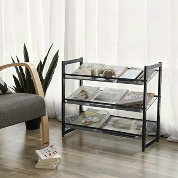 Songmics 3-Tier Shoe Rack Storage, Steel Mesh, Flat eller Angled Stackable svart