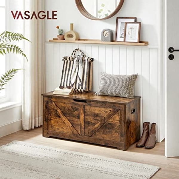 VASAGLE förvaringslåda, förvaringsbänk, filtlåda, skoförvaring, rustikbrun