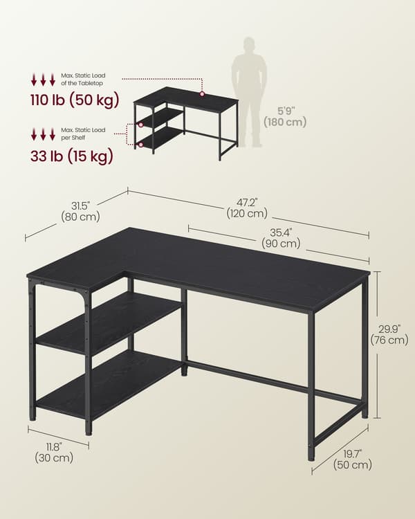 L-formet computerbord, hjørneskrivebord med opbevaring, 120 x 80 cm