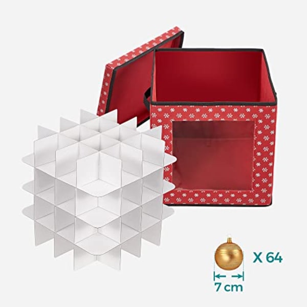 Songmics Christmas Bauble lagringslådor, 3 förvaringskubfack för juldekorationer, röd