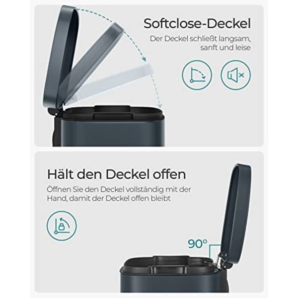 SONGMICS Roskakori, 30 L poljinkori sisäisellä muoviasialla, harmaa