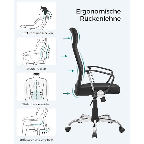 Kontorstol, Ergonomisk Drejestol, Polstret Sæde, Stofbetræk, Justerbar Og Vipbar