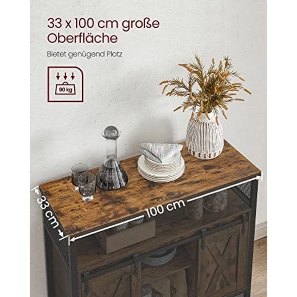 VASAGLE matskänk, köksskåp, förvaringsskåp, buffébord, rustik brun och svart