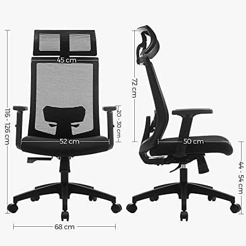 SONGMICS Kontorstol, Skrivebordsstol, Ergonomisk computerstol, 360° drejestol, Sort