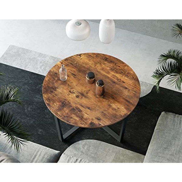 VASAGLE rundt sofabord, cocktailbord i industriel stil, rustik brun og sort