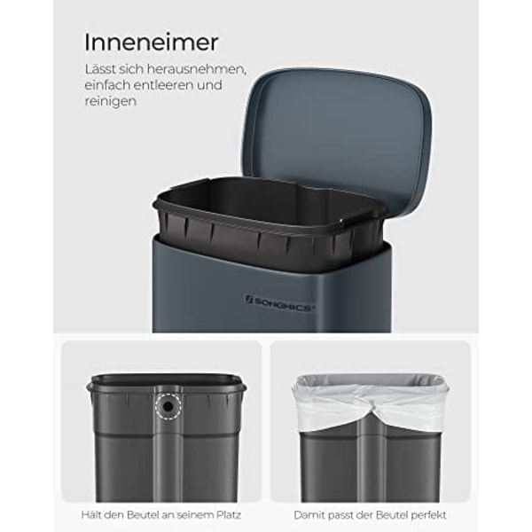 SONGMICS Roskakori, 30 L poljinkori sisäisellä muoviasialla, harmaa