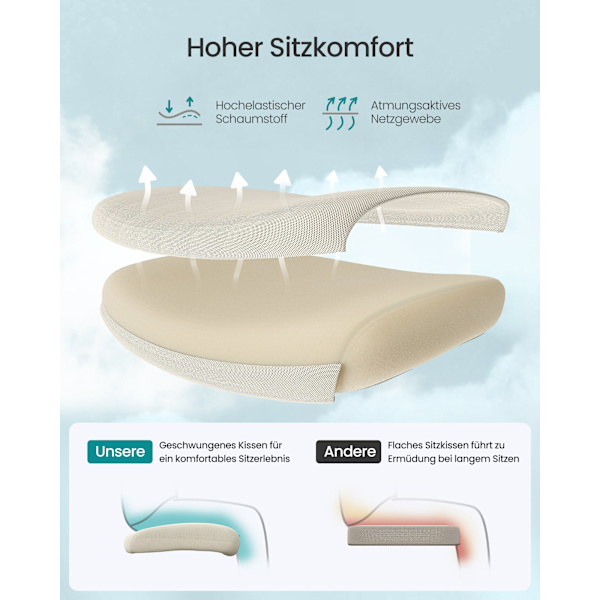 Ergonomisk netstol, kontorstol, skrivebordsstol, Cappuccino Beige