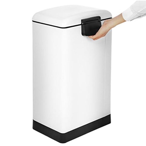 SONGMICS soptunna, 30L papperskorg, stålpedalbehållare, innerhink och lock, vit
