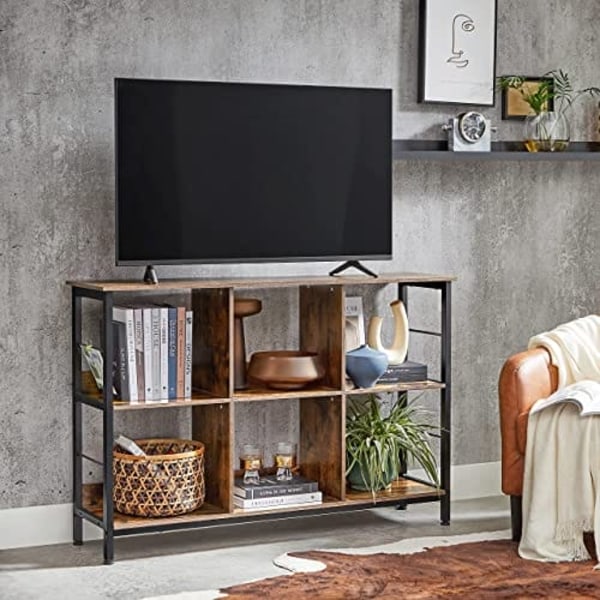 Vasagle bogreol, hyldeenhed, TV-stativ, konsolbord, 6 rum, rustik brun og sort