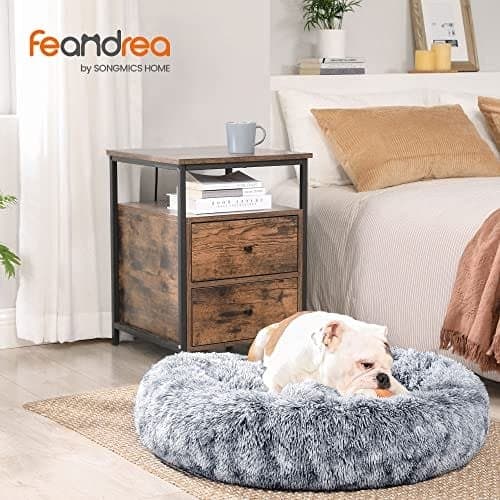 Feandrea hundeseng, donut katteseng, blød lang plys, 80 cm, grå