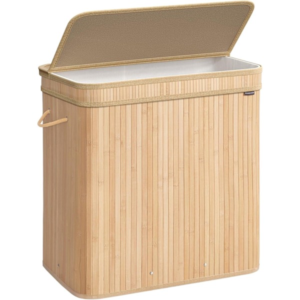 Pyykkikori bambusta kahvoilla, 150 L, luonnonbeige