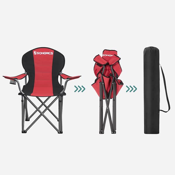 2 sammenklappelige campingstole, polstret sæde med flaskeholder