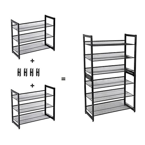Songmics 3-Tier Shoe Rack Storage, Steel Mesh, Flat eller Angled Stackable svart