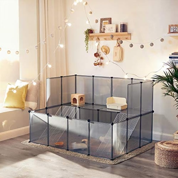Songmics Marsvinelegeplads, DIY Hutch-bur til små kæledyr, grå