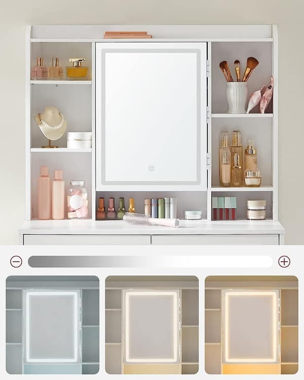 Sminkebord med LED-belysning, 3 farver, med spejl til makeup