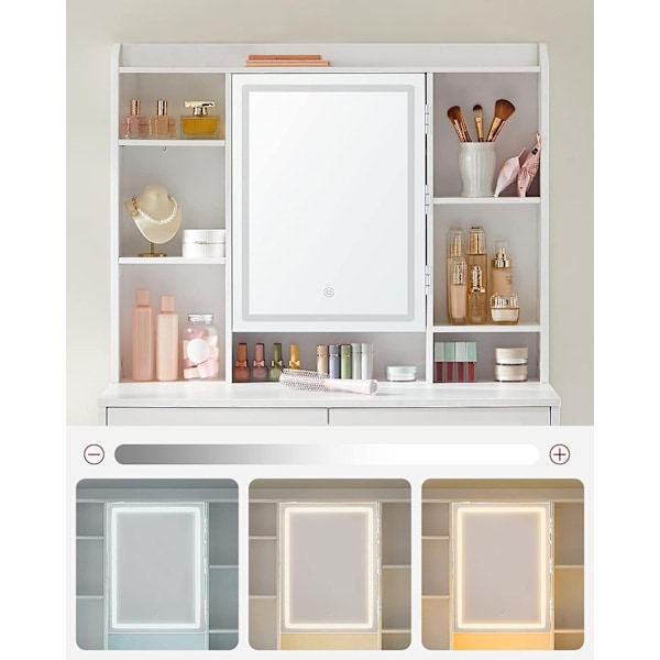 VASAGLE Makeupbord med LED-belysning, 3 farver, med spejl til makeup