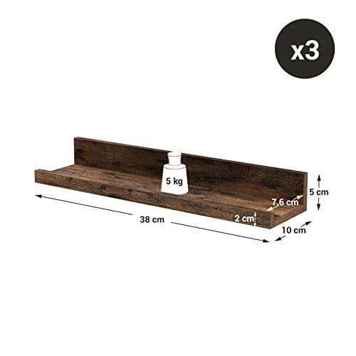 Vasagle kelluvat hyllyt, 3 puisen seinähyllyn sarja, 38 cm, rustiikki ruskea