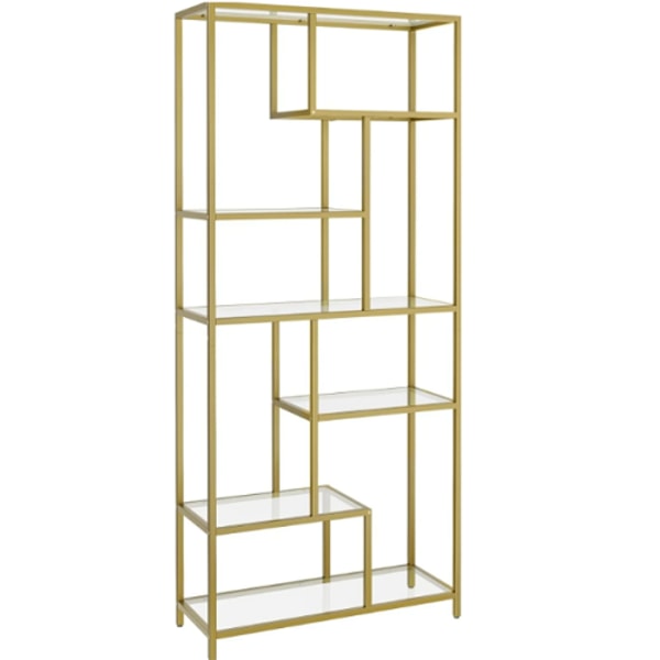 Bokhylla, 6-vånings Hög, Displayhylla, 30 X 80 X 180 Cm, Vardagsrum, Sovrum, Kök, Metallic Guld
