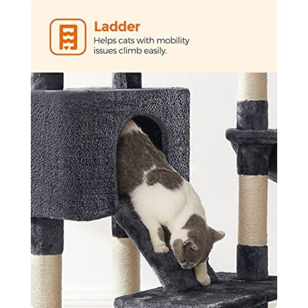 Feandrea Cat Tree, Cat Tower 142 cm, Cat Activity Center, Smoky Grey