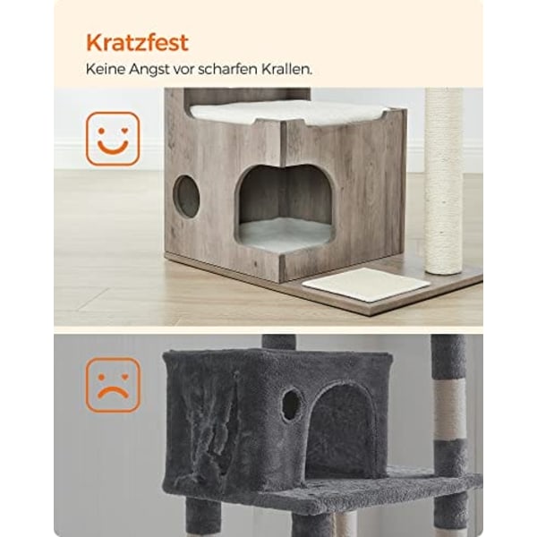 Feandrea CAT-kradsetræ 86 cm med 3 liggeområder og hulrum, kradsetræ, gråhvid