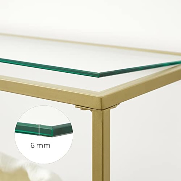 VASAGLE konsolbord, soffbord med 3 hyllor, hylla i härdat glas, guldfärg