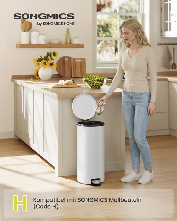 30L Rund Affaldsspand, Metal, Hvid