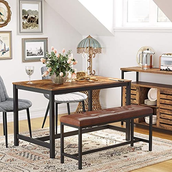 VASAGLE matbord för 4 personer, köksbord, 120 x 75 x 75 cm, rustikt brunt och svart