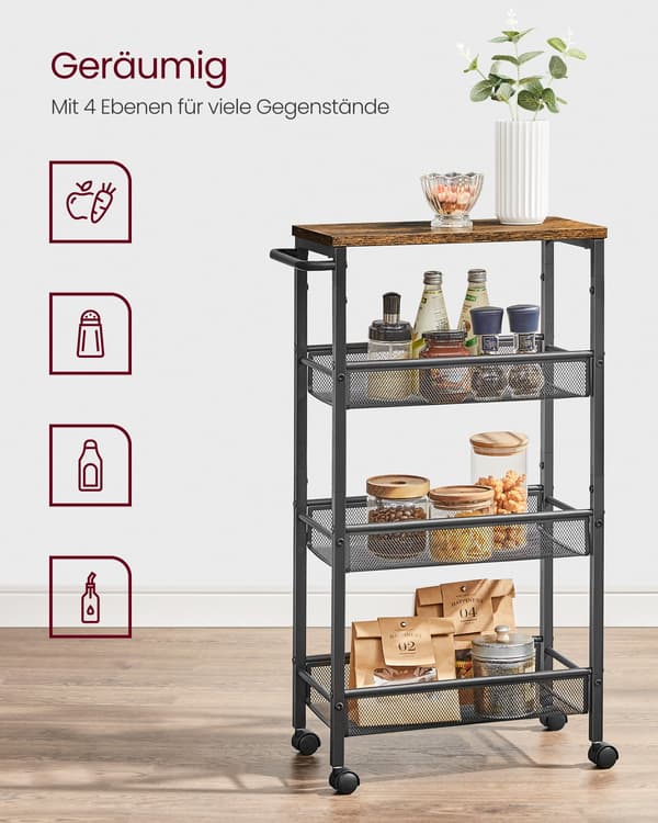 Pladsbesparende køkkenvogn med 4 niveauer