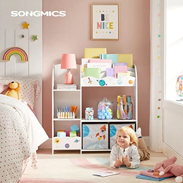 SONGMICS Leksaks- och bokarrangör för barn, multifunktionell förvaringsenhet, vit