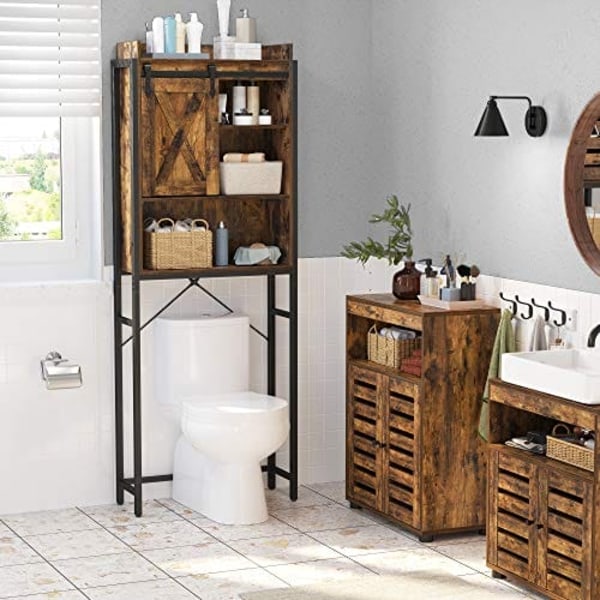 VASAGLE WC-hylly, säilytysteline kylpyhuoneeseen, pyykinpesukoneelle, rustiikki ruskea