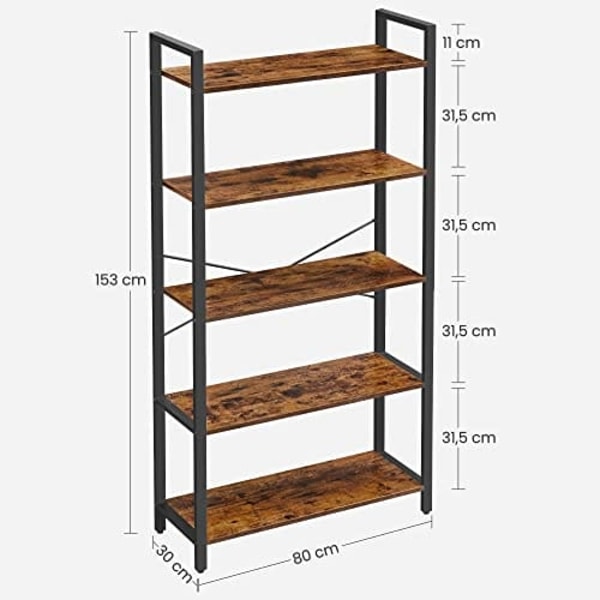Vasagle 5-etagers stigereol, 80 x 30 x 153 cm
