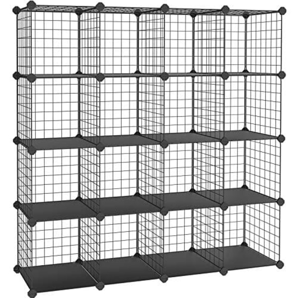 Songmics 16 Cube Metal Wire Storage Organizer, DIY-garderobe og modulære hyldeenheder, sort