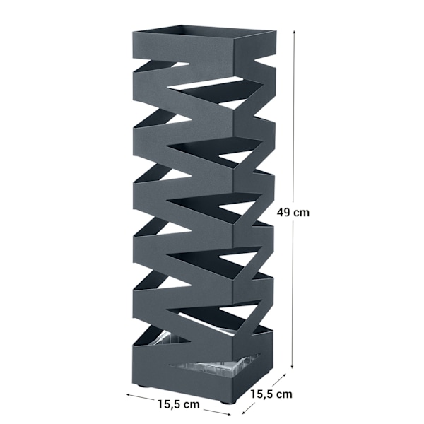 Paraplystativ i metal, firkantet paraplyholderstativ, med 4 kroge, 15,5 x 15,5 x 49 cm, antracitgrå