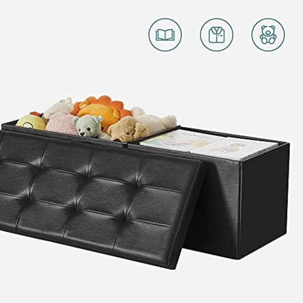 Songmics 120L sammenklappelig ottoman bænk, opbevaringsboks opbevaringskube, sort 110 x 38 x 38 cm