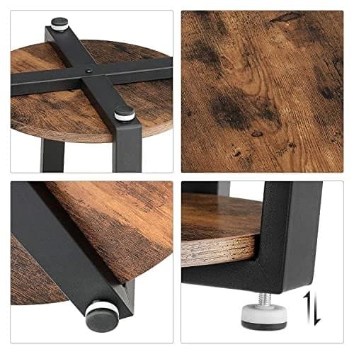 Vasagle sidebord, rundt endebord med stålramme, til dagligstuen, rustik brun og sort