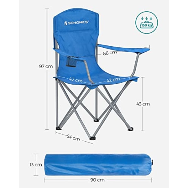 SONGMICS 2 sammenklappelige campingstole, komfortable, stærk struktur, blå
