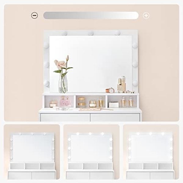 Vasagle meikkipöytä Vanity Table 9 LED-lampulla ja peilillä, Moderni valkoinen