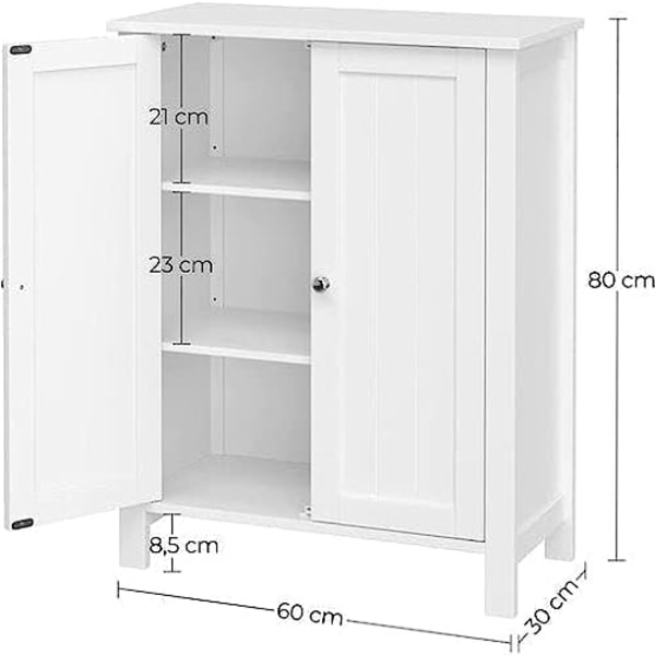 Vasagle fristående badrumsskåp förvaringsskåp med 2 dörrar vit