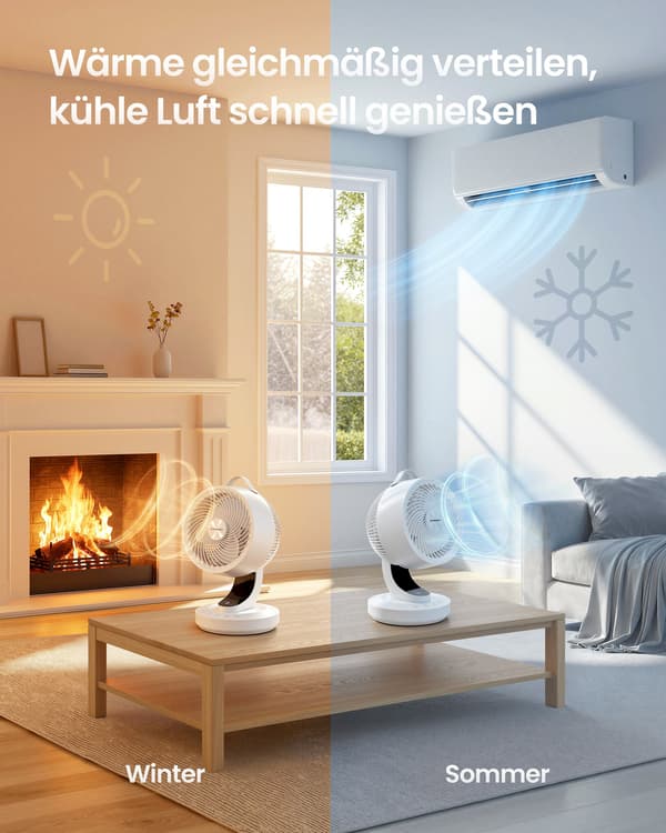 Tyst skrivbordsfläkt 20 dB med fjärrkontroll, 70° oscillation, 12 timmars timer, molnvit