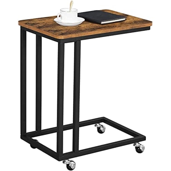 Vasagle Sidebord, sofabord med stålram og hjul, rustikbrun og sort