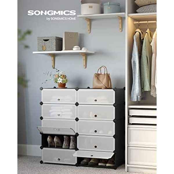 Songmics låsbart skostativ, opbevaringsarrangør, DIY-opbevaringsskab, garderobeskab, sort