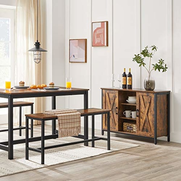 Vasagle buffetbord, skænk, opbevaringsskab med skabe og hylder, rustik brun og sort