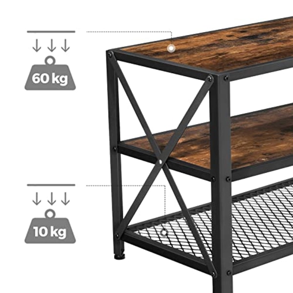 VASAGLE TV-bord, TV-bord til TV op til 60 tommer, med hylder, stålramme, rustik brun