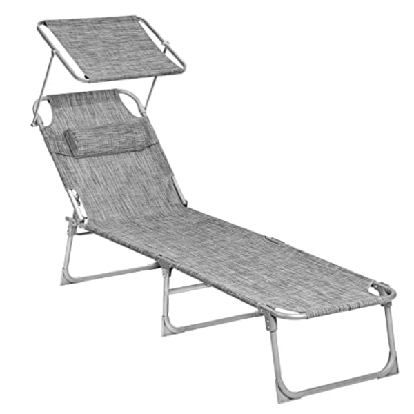 SONGMICS Solstol, solsäng, hopfällbar, 53 x 193 x 29,5 cm, Greige
