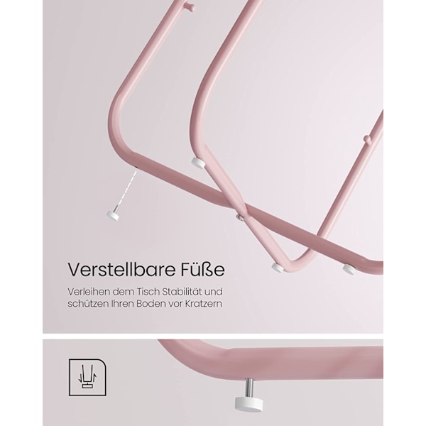 Vasagle sidebord, rundt sidebord med stofkurv, sengebord, pastelrosa/skyhvid