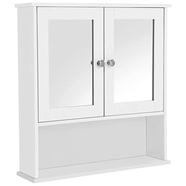 Vasagle dubbel spegel dörrar badrumsskåp, väggskåp, förvaringsskåp, vit