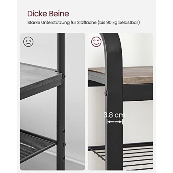 VASAGLE tøjstativ, tøjstativ med skoopbevaringsskammel, 4-i-1-design, greige og sort