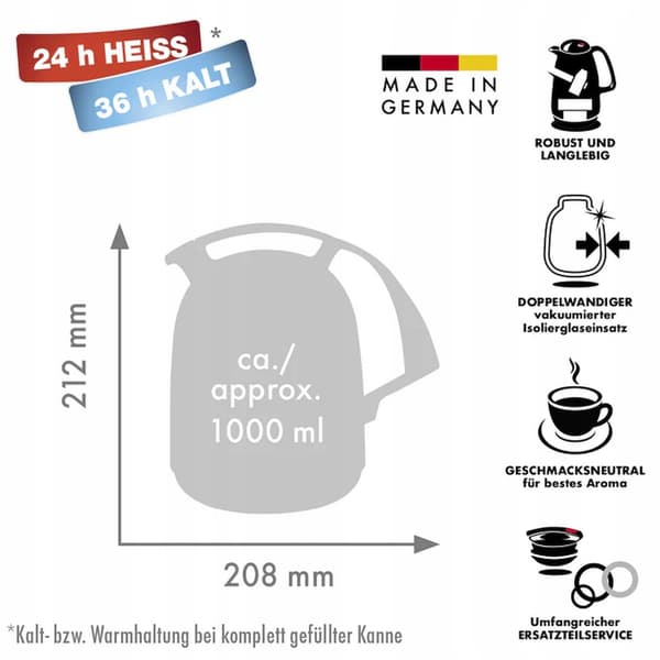 Konferens termos 1 Liter, Glasinsats, Röd